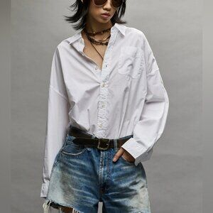 R13 Drop Neck Oxford Shirt in White